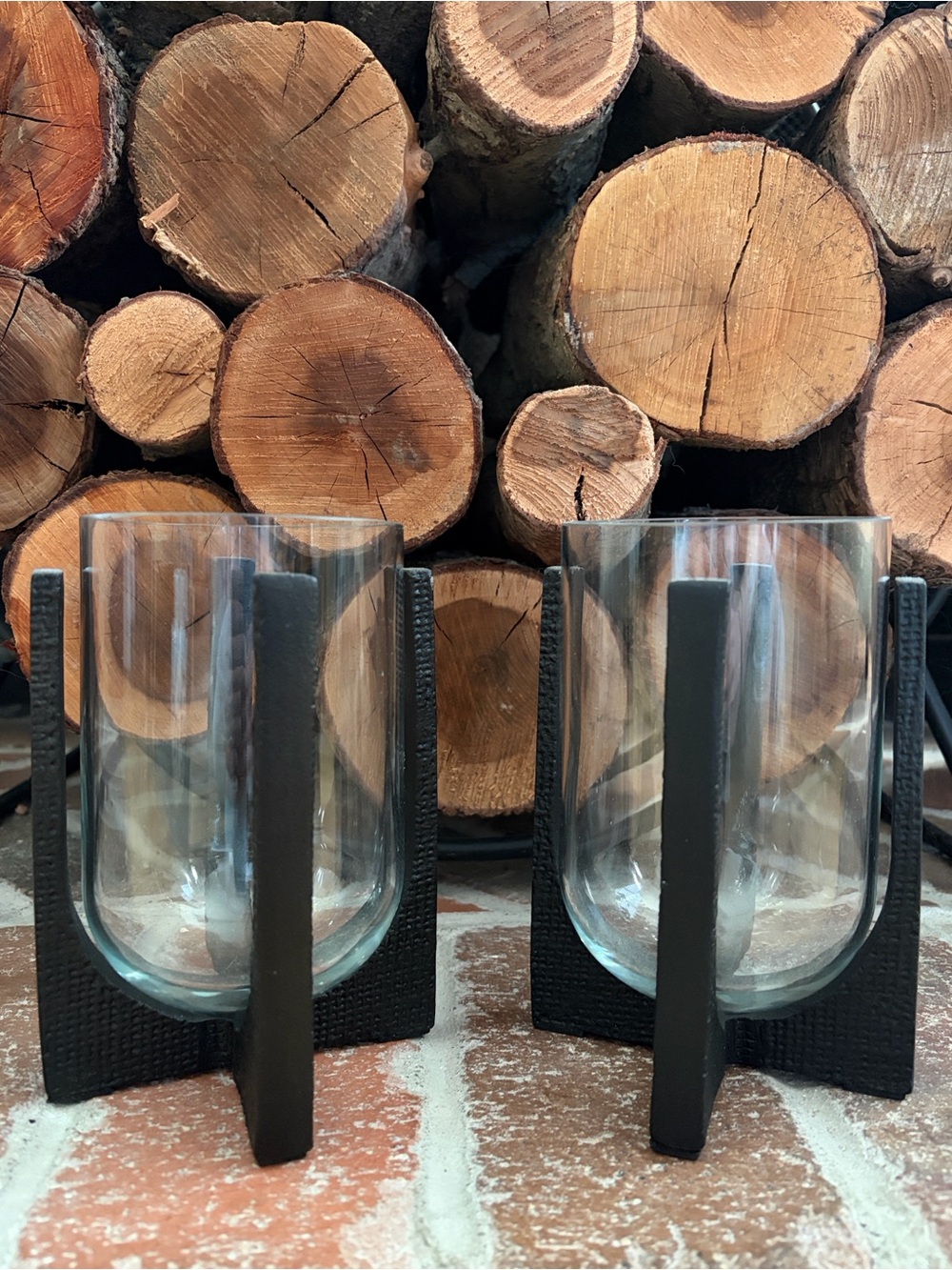 POTTERY BARN MESA Black Metal & Clear Glass Votive Holders, Set of 2